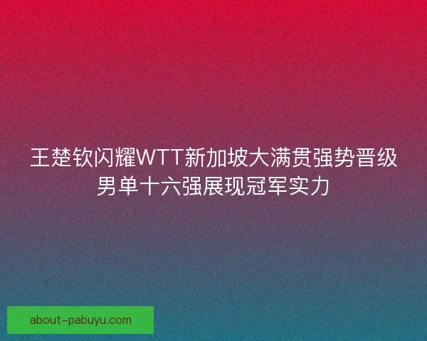 王楚钦闪耀WTT新加坡大满贯强势晋级男单十六强展现冠军实力