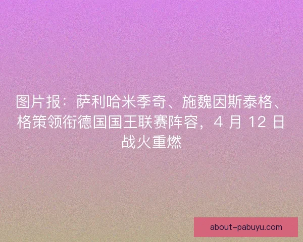 图片报：萨利哈米季奇、施魏因斯泰格、格策领衔德国国王联赛阵容，4 月 12 日战火重燃
